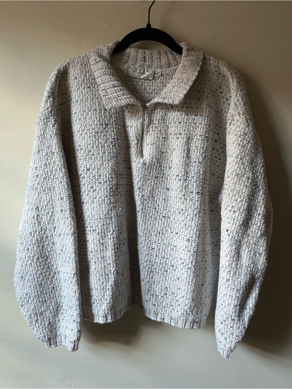 Cropped Vintage Heathered Cotton Sweater Quarter Zip